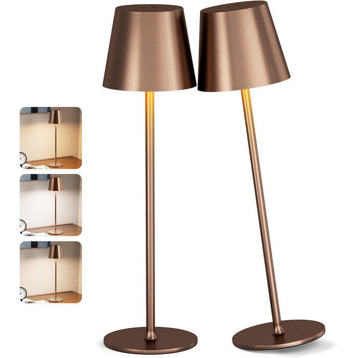 Набір з 2 бездротових настільних світильників LED з акумулятором, диммер сенсорний, 3 режими кольору, USB-C зарядка для спальні, столу, кемпінгу (Чорний)