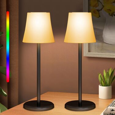 Настільна LED лампа бездротова акумуляторна з димером та RGB підсвіткою, сенсорне управління, водонепроникна IP54, 2 шт.