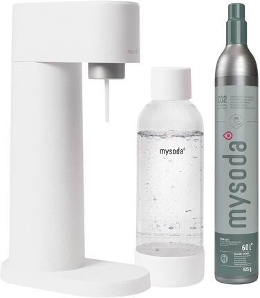 MySoda: Набір Woody - Газована вода з дерев'яного композиту, BPA-free пляшка Quick-Lock та CO2 балон (Білий)