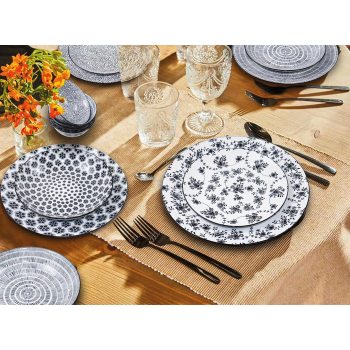 Сервіз столовий IBILI Armonia чорний, 12 предметів, порцелянові тарілки на 4 особи