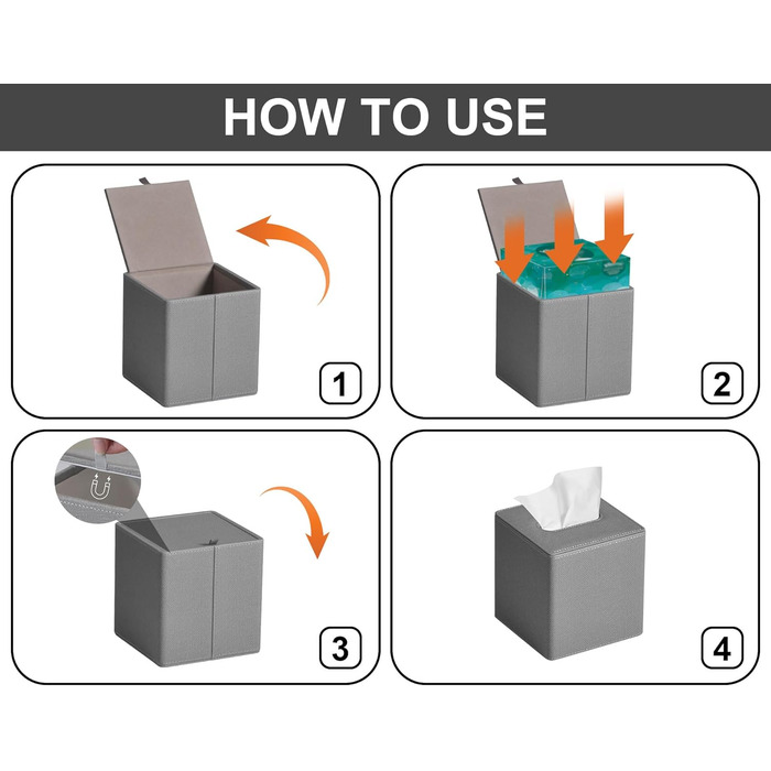 Скляниця для серветок квадратна, PU-шкіра, сучасний органайзер для рушників, підходить для ванної кімнати, спальні, вітальні або офісу (сірий льон)