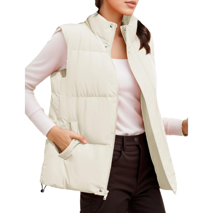 Жіноча жилетка FEOYA: тепла зимова жилетка без рукавів з кишенями, біла, розмір L
