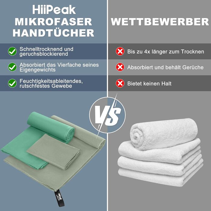 HiiPeak Рушник з мікрофібри: компактний, легкий, швидковисихаючий для спорту та басейну (180 x 90 см, колір: зелений)