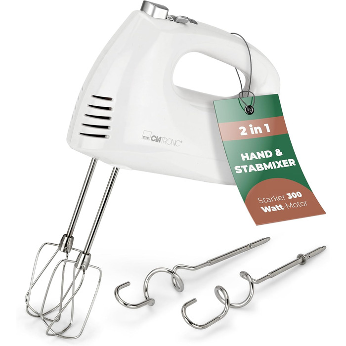 Ручний міксер Clatronic HM 3524: потужний 300W, 5 швидкостей, турбо-режим, знімне насадка