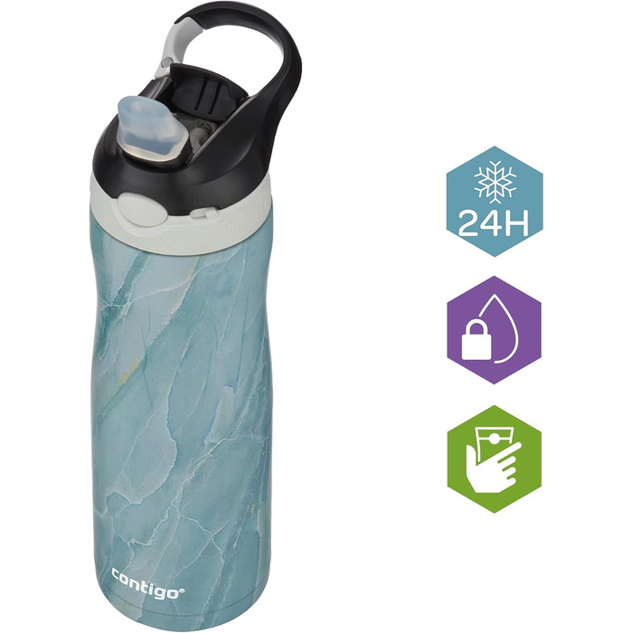 Contigo Ashland Chill Autospout Water Bottle with Straw, Stainless Steel Water Bottle, Leak-Proof, Insulated Bottle for Sports, Biking, Hiking, 590 ml, (Amazonite)