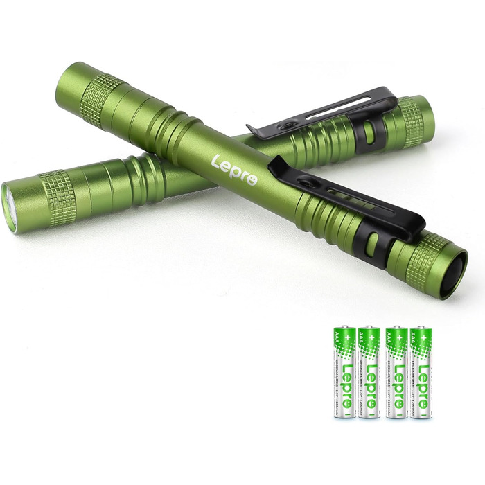 Ліхтарик LED Lepro, мініатюрний, водонепроникний IPX4, 3 режими, для огляду, роботи, ремонту (2 шт.), зелений