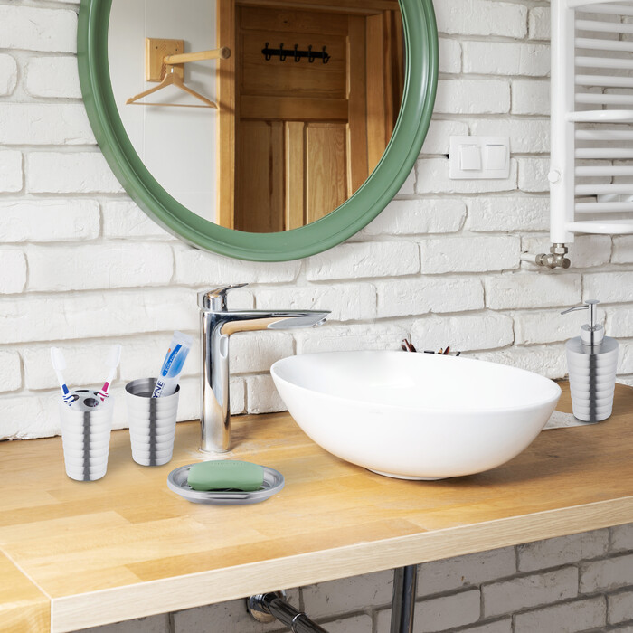 Relaxdays 4-Piece Bathroom Set, Polished Stainless Steel