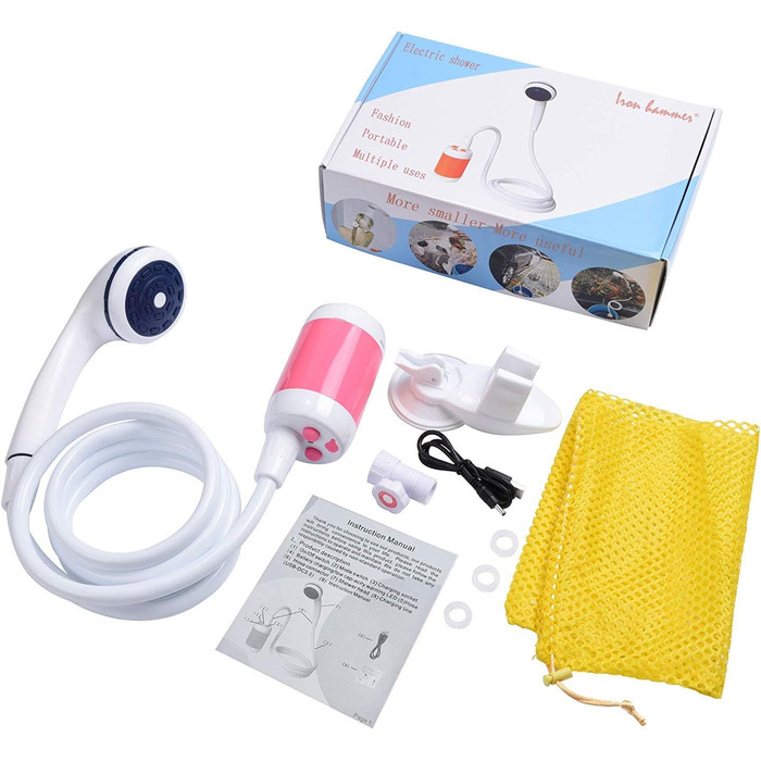 Електрична портативна душова кабіна Iron Hammer для кемпінгу, автомиття та купання тварин (рожева)