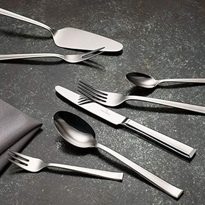 Villeroy & Boch – Victor Silver/Platinum 68-Piece Cutlery Set for 12 People, Dishwasher Safe, Rustproof, Flatware Set, Cutlery Set, Dinner Cutlery, Fork, Spoon, Knife, Kitchen Cutlery Set, Stainless Steel