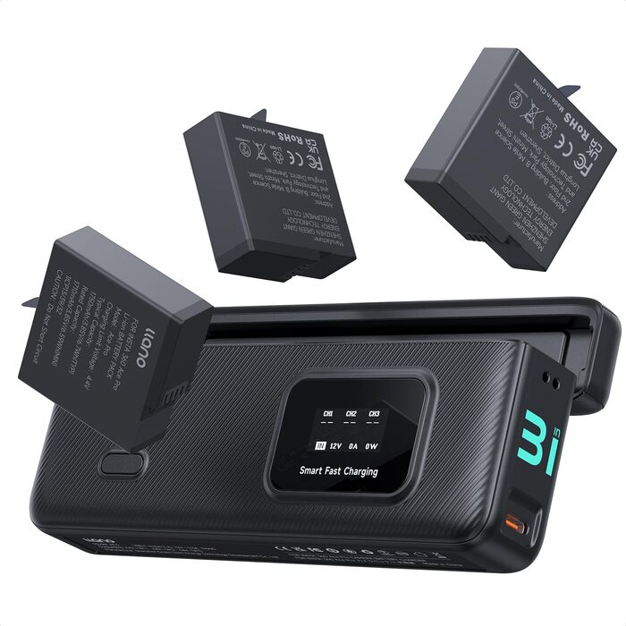 Зарядний пристрій llano AC3 30W та набір з 3-х акумуляторів 1950mAh для Insta360 Ace Pro 2 / Ace Pro, швидка зарядка PD, LED-індикація, кейс для зберігання