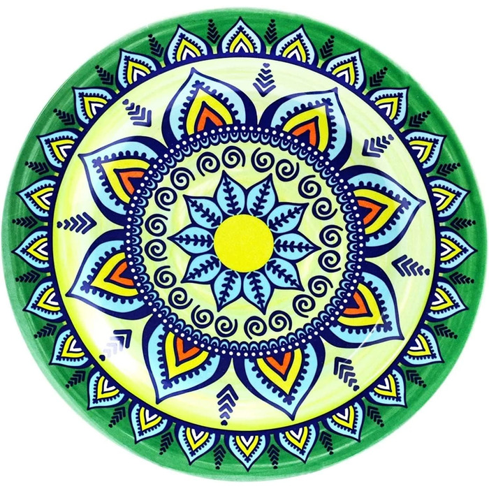 Сервіз Elama Tafelservice з кераміки, керамічний, з малюнком Мандала, багатокольоровий, круглий, зелений, 16 предметів, блакитний