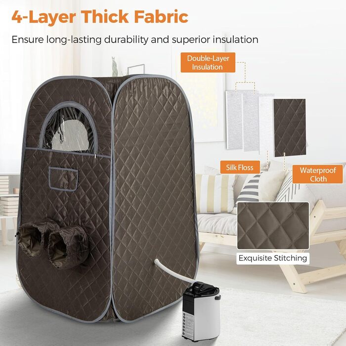 Портативна парова сауна HOMASIS для дому з генератором пари 3 літри, з пультом дистанційного керування, 9 температурних режимів та 9 таймерів, мобільний сауна-тент з відкидним стільцем та масажером для ніг (сірий)