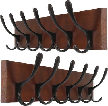 SKOLOO Coat Rack, Wooden, Carved Design, Stable Wall Hooks with 6 Hooks, 2-Pack, for Hanging Clothes, Coats, Hats, Jackets, Scarves, Backpacks, Hook Rail Wood All White 2 All White