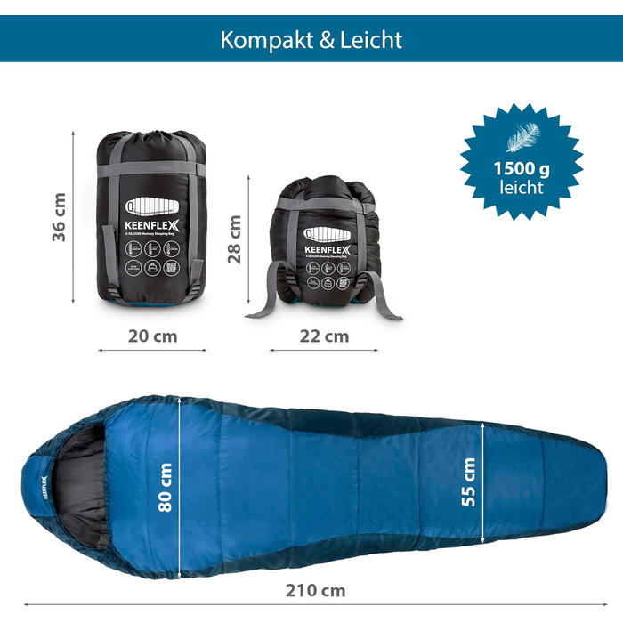 Сплячий мішок Outdoor 3 сезони -12.0°C, блакитний
