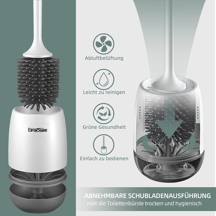 Набір для туалету з щіткою та тримачем: довга ручка, швидке висихання, настінний/підлоговий монтаж (білий та чорний)