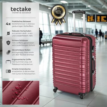 Набір валіз Tectake® 4 шт. з TSA замком, жорсткий корпус, телескопічна ручка, 4 колеса, 360° обертання, зелений (вишневий)
