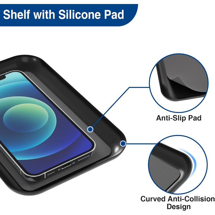 Настінний тримач для туалетного паперу з полицею, чорний, з місцем для 4 запасних рулонів, нержавіюча сталь