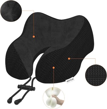 Подушка для шиї в подорожах: м'яка, з memory foam, для авто, літака, офісу та дому (чорна)