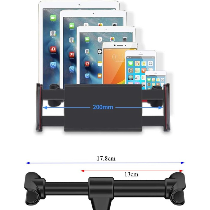 Утримувач для планшета в авто, регульований, універсальний для iPad/iPhone/Samsung Galaxy Tab/Kindle Fire HD/Nintendo Switch, 4.4-11 дюймів, Чорний & Срібний