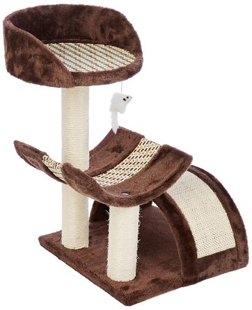 Kerbl Scratching Post Safari (Height 60 cm, with lying cushion, curved scratching board and lying basin, base plate 38 x 38 cm) 82529