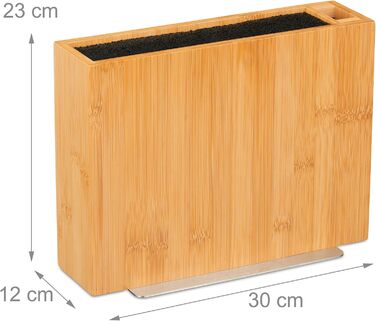 Relaxdays Knife Block, Unfurnished, Bamboo Knife Holder, Universal, Knife Storage with Brush Insert, Natural/Black, 23 x 30 x 12 cm