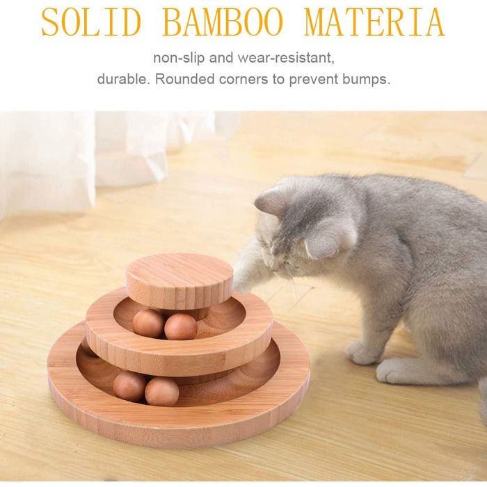 Cat Toys Self-Entertainment, Interactive Bamboo Cat Toy THREE Tiers Rotating Smart Track Ball Swing Roller with Bells (type 3)