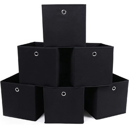 SONGMICS Storage Box, 6 Pack, Folding Box, Foldable Organizer, with Finger Hole, 30 x 30 x 30 cm, Black, RFB02H-3