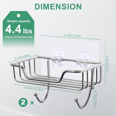 Тримач для мила без свердління Uten, нержавіюча сталь, самоклеючий, з 2 гачками, для ванної, кухні (сріблястий, овальний, 2 шт.)