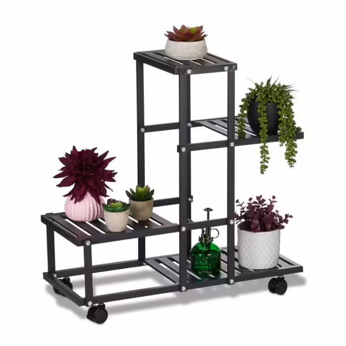 Relaxdays Black Flower Stand with Wheels