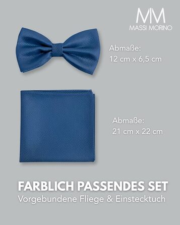 Массі Моріно: Комплект краватка-метелик та нагрудна хустинка для чоловіків - краватка-метелик на весілля, регульована, темно-синя