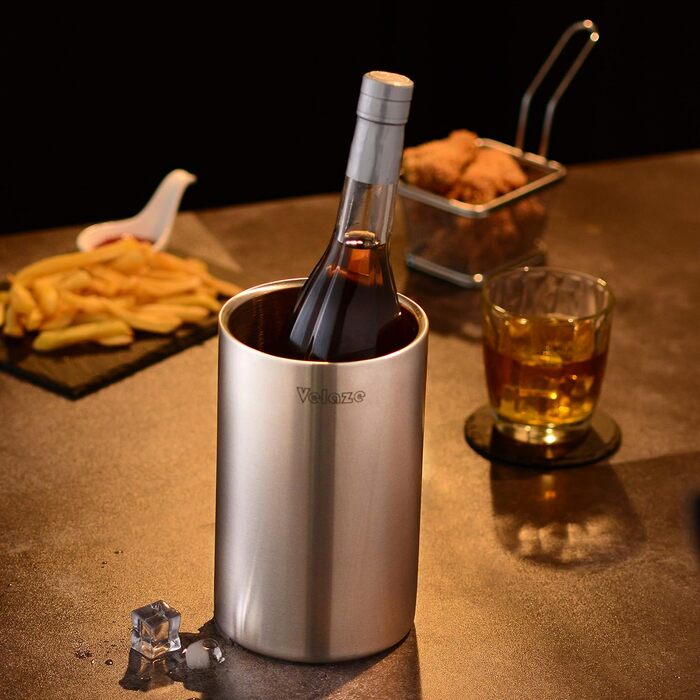 Velaze Bottle Cooler for Wine and Sparkling Wine Bottles, Double-Walled Stainless Steel with Matte Brushed Outer Surface, Wine Cooler, Accessory for Wine Bottle or Bar Set, Chiller - 1.5L, VIB01, Silver, 1.5 Liter