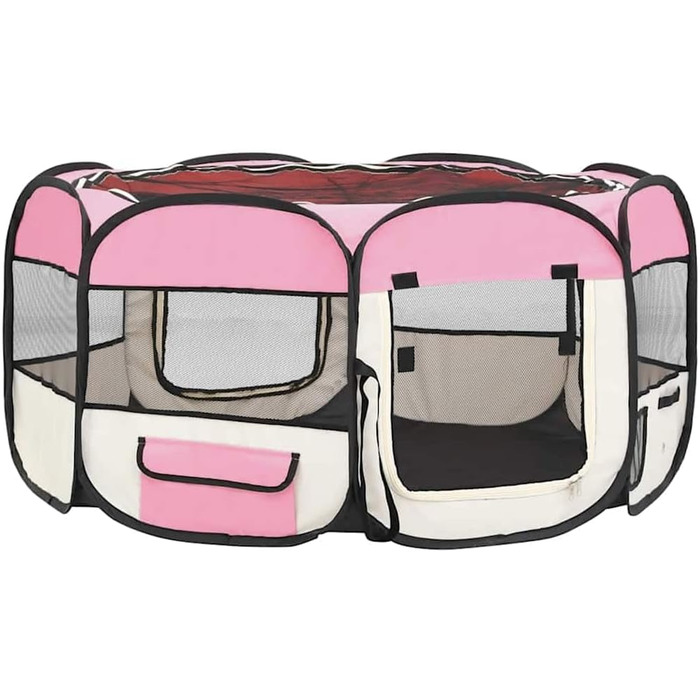 Вольєр для цуценят VidaXL, розкладний, 145x145x61 см, рожевий