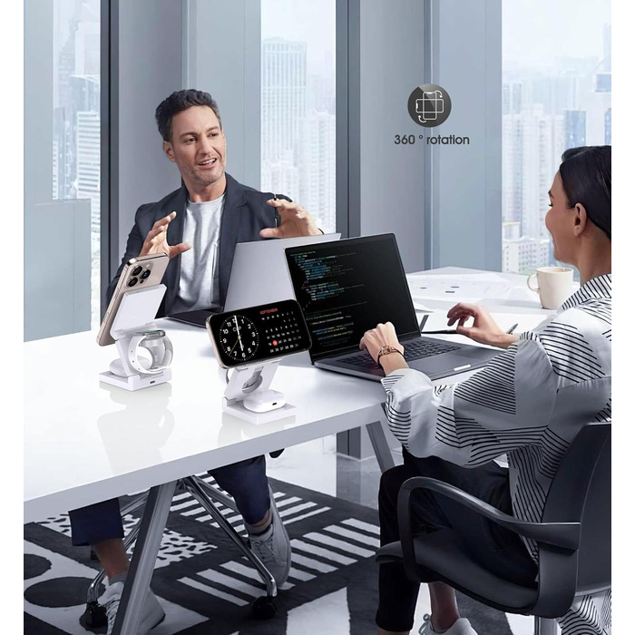 3-в-1 Бездротова зарядка з підтримкою MagSafe для iPhone, Apple Watch та AirPods (біла)