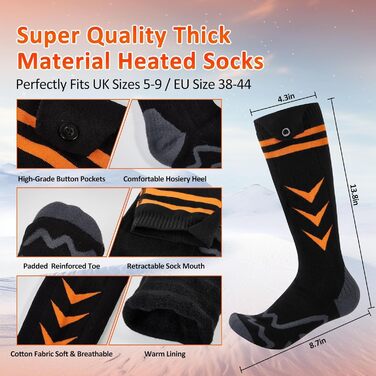 Гріючі шкарпетки Jkevow для чоловіків та жінок, 5V, 5000mAh, з контролем через додаток, 4 режими нагріву, для катання на лижах, піших прогулянок, велоспорту, чорного кольору