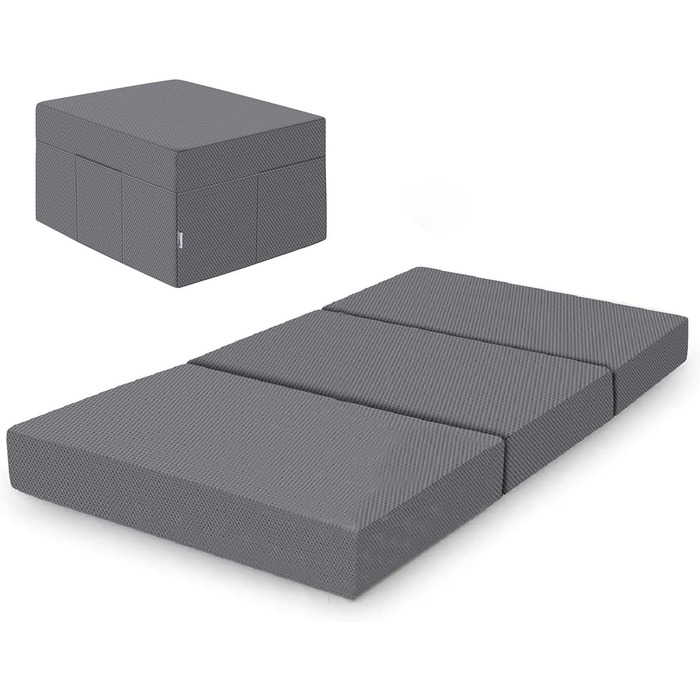 Складаний матрац із пінополіуретану середньої жорсткості Amazon Basics, 75x195x10 см, сірий, з чохлом
