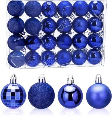 24 штуки ялинкових прикрас - кульки 4 см, синій колір, пластик, для ялинки, стійкі до пошкоджень, для святкового декору