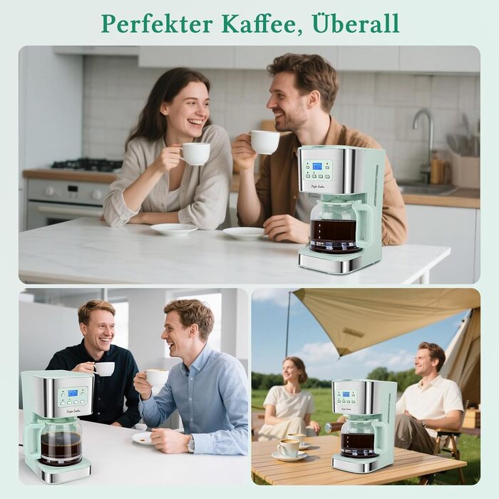Кавомашина Taylor Swoden Darcy 950W з таймером, 1.5л, 12 чашок, автоматичне відключення, захист від протікання, багаторазовий фільтр, BPA-free, зелена