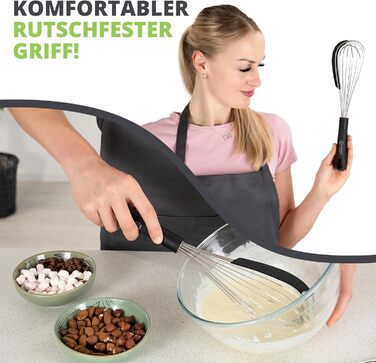 Віскер Oliver's Kitchen® з нержавіючої сталі з інтегрованим силіконовим скребком - ідеальний для випічки та приготування їжі. Спіральний віскер, зручна ручка, легко миється.