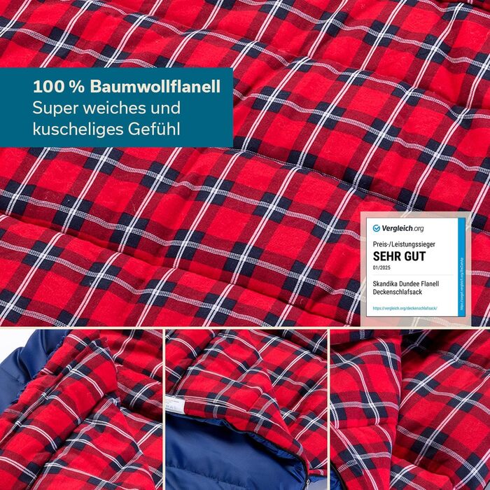 Skandika Dundee Junior Kids Sleeping Bag | Flannel-Lined Cotton Sleeping Bag for Children - Waterproof, 13°C to 3°C Comfort, 175 x 70cm