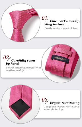 Чоловіча краватка та нагрудна хустинка HISDERN для весілля, комплект з запонками, рожевий