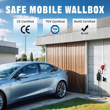 Переносний зарядний пристрій для електромобіля Tera Mobile Wallbox Typ-2 11 кВт, 3 фази, 6-16A, кабель CEE 5 pin 7,5м, регульована потужність, тримач для зарядки