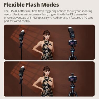 Спалах для камери Godox TT520 III з бездротовим передавачем, GN33, 433MHz, S1/S2 режими, 8 рівнів потужності, сумісний з Canon, Nikon, Pentax, Olympus, Fujifilm, Panasonic