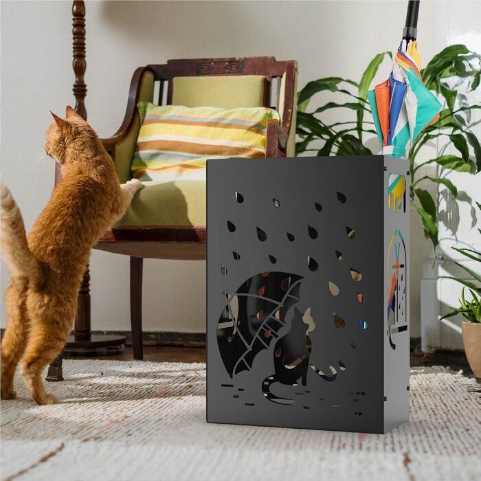 Mango Monstera Umbrella Stand - Black Raining Cats Design | Decorative Entryway Stand