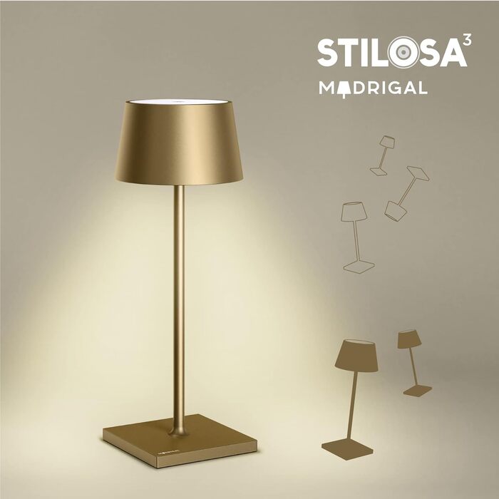 Стильна LED-лампа Stilosa на акумуляторі, бездротова, диммувана, з сенсорним керуванням, USB-C, для дому та на вулицю, квадратний цоколь, темно-золотий (30 см)