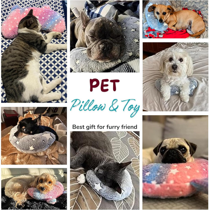 Подушка для собак POMESEA, м'яка, пухнаста, заспокійлива іграшка, U-подібна подушка для домашніх тварин, зняття напруги в суглобах, покращення сну (Блакитна)