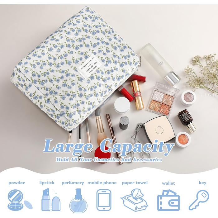 Набір косметичок 3 шт. з квітковим візерунком, дорожні та повсякденні | Косметичка для макіяжу для жінок та дівчат (Блакитний Павич)