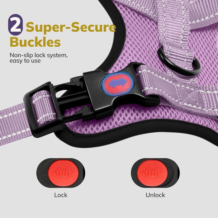 Нашийник для собак FAYOGOO без чіткої тяги, з відбиваючими елементами, м'який, з підкладкою, для маленьких, середніх та великих собак, фіолетовий, XS