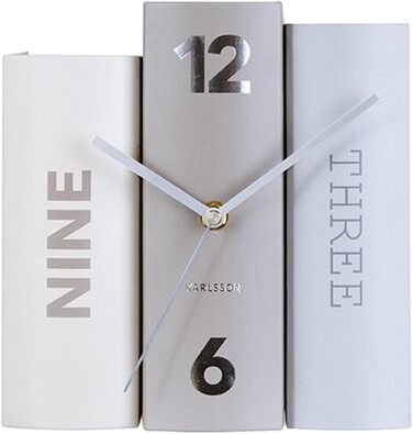 Karlsson KA5628 Table Clock, Trompe-l'oeil Books, Book, Grey, Hardboard and Metal, H20 x 20 x 15 cm