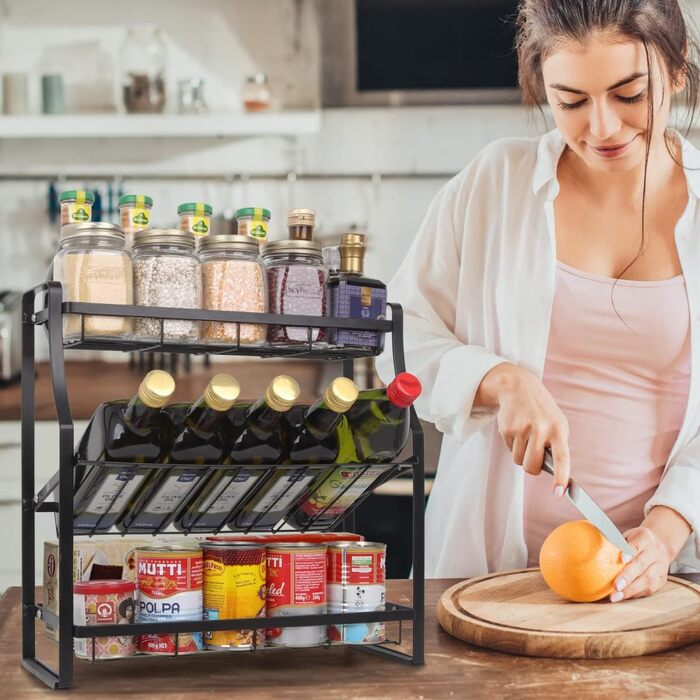 Spice Rack - 3 Tier Countertop Kitchen Organizer Storage Rack Spice Storage Basket, Workbench Storage Basket, Black.