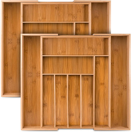 Loco Bird Cutlery Box for Drawers made of Bamboo – Extendable up to 9 Compartments - Useful Cutlery Insert for Kitchens - Drawer Insert for Kitchen Drawers - Cutlery Box made of Wood